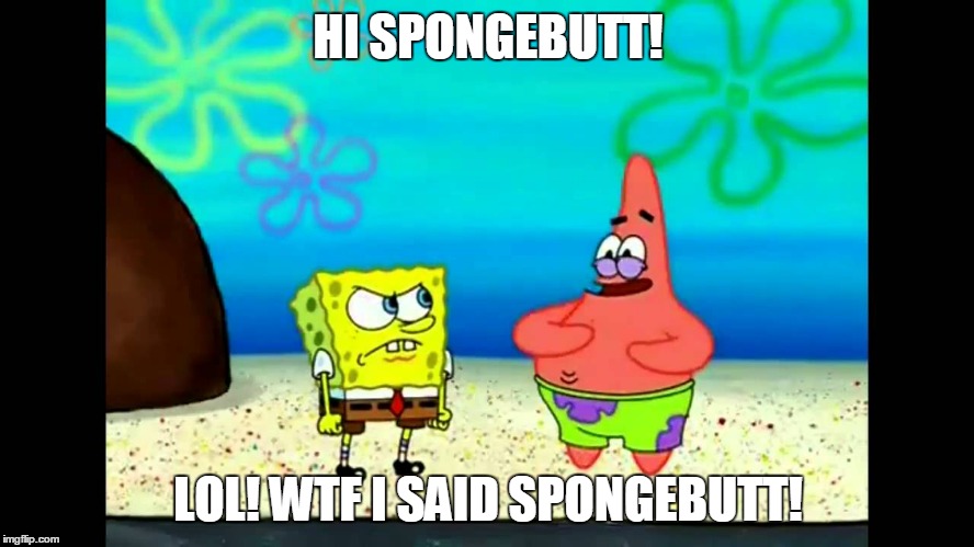 HI SPONGEBUTT! LOL! WTF I SAID SPONGEBUTT! | image tagged in spongebob | made w/ Imgflip meme maker