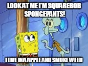 LOOK AT ME I'M SQUAREBOB SPONGEPANTS! I LIVE IN A APPLE AND SMOKE WEED | image tagged in spongebob | made w/ Imgflip meme maker