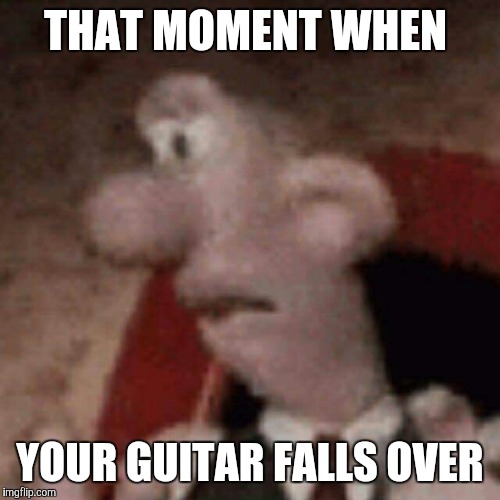 THAT MOMENT WHEN; YOUR GUITAR FALLS OVER | image tagged in guitars,memes,music | made w/ Imgflip meme maker