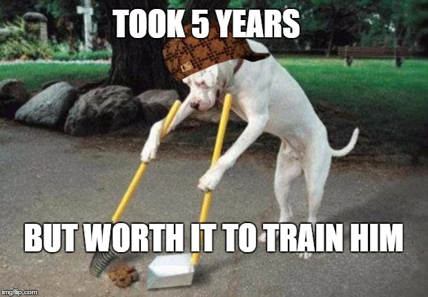 Dog poop | TOOK 5 YEARS; BUT WORTH IT TO TRAIN HIM | image tagged in dog poop,scumbag | made w/ Imgflip meme maker