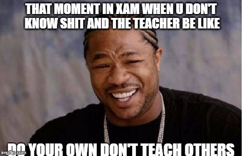 Yo Dawg Heard You | THAT MOMENT IN XAM WHEN U DON'T KNOW SHIT AND THE TEACHER BE LIKE; DO YOUR OWN DON'T TEACH OTHERS | image tagged in memes,yo dawg heard you | made w/ Imgflip meme maker
