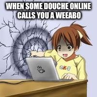 Anime wall punch | WHEN SOME DOUCHE ONLINE CALLS YOU A WEEABO | image tagged in anime wall punch | made w/ Imgflip meme maker