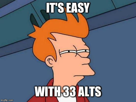 Futurama Fry Meme | IT'S EASY WITH 33 ALTS | image tagged in memes,futurama fry | made w/ Imgflip meme maker