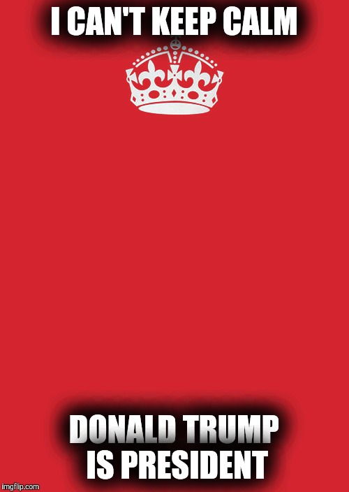 Keep Calm And Carry On Red Meme | I CAN'T KEEP CALM; DONALD TRUMP IS PRESIDENT | image tagged in memes,keep calm and carry on red | made w/ Imgflip meme maker