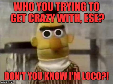 Bert Stare | WHO YOU TRYING TO GET CRAZY WITH, ESE? DON'T YOU KNOW I'M LOCO?! | image tagged in bert stare | made w/ Imgflip meme maker