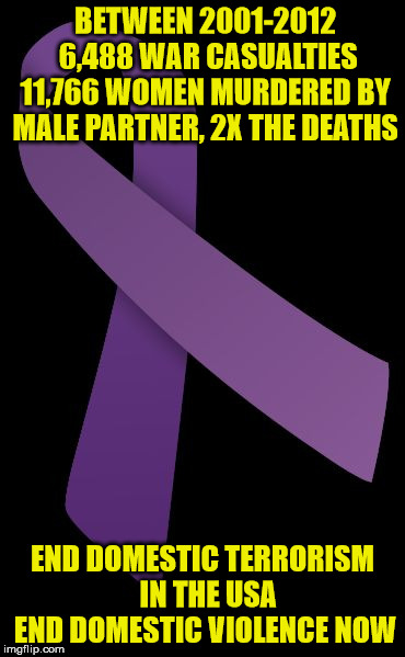 domestic violence | BETWEEN 2001-2012   6,488 WAR CASUALTIES  11,766 WOMEN MURDERED BY MALE PARTNER, 2X THE DEATHS; END DOMESTIC TERRORISM    IN THE USA   END DOMESTIC VIOLENCE NOW | image tagged in domestic violence | made w/ Imgflip meme maker