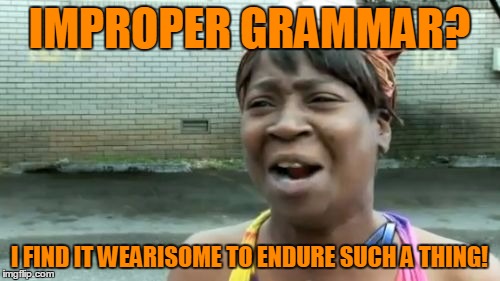 Ain't Nobody Got Time For That Meme | IMPROPER GRAMMAR? I FIND IT WEARISOME TO ENDURE SUCH A THING! | image tagged in memes,aint nobody got time for that | made w/ Imgflip meme maker