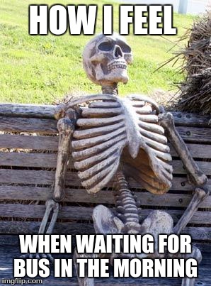 Waiting Skeleton | HOW I FEEL; WHEN WAITING FOR BUS IN THE MORNING | image tagged in memes,waiting skeleton | made w/ Imgflip meme maker