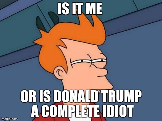 Futurama Fry | IS IT ME; OR IS DONALD TRUMP A COMPLETE IDIOT | image tagged in memes,futurama fry | made w/ Imgflip meme maker