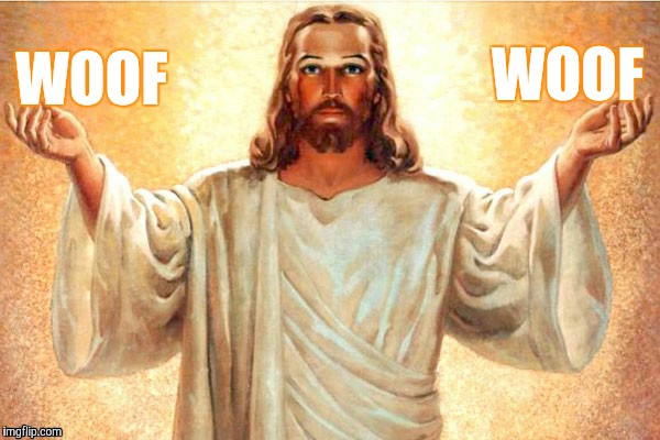 Jesus, Come at me, bro | WOOF WOOF | image tagged in jesus come at me bro | made w/ Imgflip meme maker