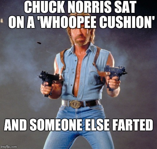 Chuck Norris Guns | CHUCK NORRIS SAT ON A 'WHOOPEE CUSHION'; AND SOMEONE ELSE FARTED | image tagged in memes,chuck norris guns,chuck norris | made w/ Imgflip meme maker
