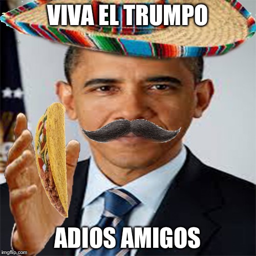 obama mexican | VIVA EL TRUMPO; ADIOS AMIGOS | image tagged in obama mexican | made w/ Imgflip meme maker