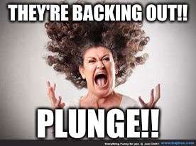 Crazy woman | THEY'RE BACKING OUT!! PLUNGE!! | image tagged in crazy woman | made w/ Imgflip meme maker
