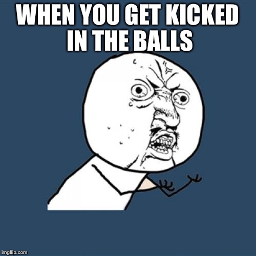 Y U No | WHEN YOU GET KICKED IN THE BALLS | image tagged in memes,y u no | made w/ Imgflip meme maker
