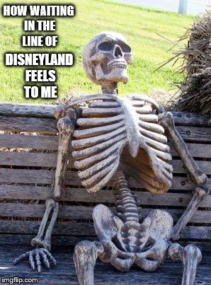 Waiting Skeleton Meme | HOW WAITING IN THE LINE OF; DISNEYLAND FEELS TO ME | image tagged in memes,waiting skeleton | made w/ Imgflip meme maker