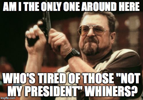 Am I The Only One Around Here Meme | AM I THE ONLY ONE AROUND HERE; WHO'S TIRED OF THOSE "NOT MY PRESIDENT" WHINERS? | image tagged in memes,am i the only one around here | made w/ Imgflip meme maker