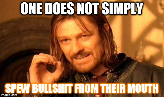 ONE DOES NOT SIMPLY SPEW BULLSHIT FROM THEIR MOUTH | image tagged in memes,one does not simply | made w/ Imgflip meme maker