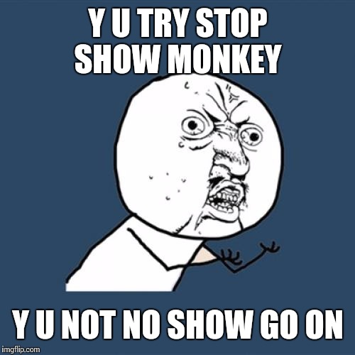 Y U No Meme | Y U TRY STOP SHOW MONKEY Y U NOT NO SHOW GO ON | image tagged in memes,y u no | made w/ Imgflip meme maker