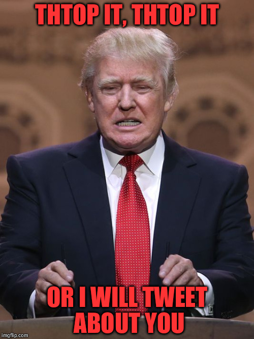 Donald Trump | THTOP IT, THTOP IT; OR I WILL TWEET ABOUT YOU | image tagged in donald trump | made w/ Imgflip meme maker