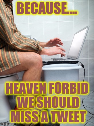 Always busy | BECAUSE.... HEAVEN FORBID WE SHOULD   MISS A TWEET | image tagged in pc potty time,memes | made w/ Imgflip meme maker
