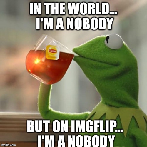 Truth hurts sometimes :(  | IN THE WORLD... I'M A NOBODY; BUT ON IMGFLIP... I'M A NOBODY | image tagged in memes,but thats none of my business,kermit the frog | made w/ Imgflip meme maker
