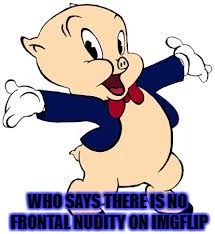 Porky | WHO SAYS THERE IS NO FRONTAL NUDITY ON IMGFLIP | image tagged in porky | made w/ Imgflip meme maker