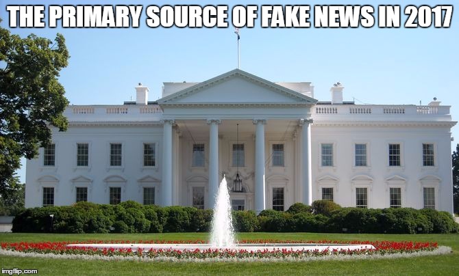 White House | THE PRIMARY SOURCE OF FAKE NEWS IN 2017 | image tagged in white house | made w/ Imgflip meme maker
