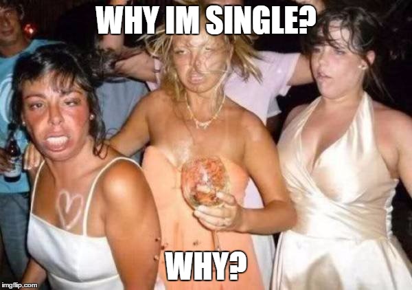 I wonder.. | WHY IM SINGLE? WHY? | image tagged in party,drunk girl | made w/ Imgflip meme maker