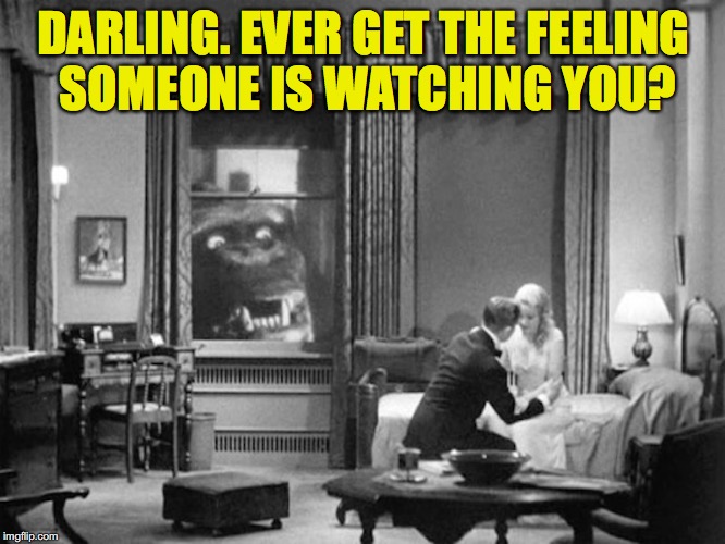 The Wrath of Kong | DARLING. EVER GET THE FEELING SOMEONE IS WATCHING YOU? | image tagged in king kong | made w/ Imgflip meme maker