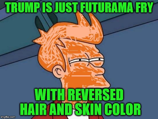 Its semi true (my bad ms paint version) | TRUMP IS JUST FUTURAMA FRY; WITH REVERSED HAIR AND SKIN COLOR | image tagged in futurama fry,trump | made w/ Imgflip meme maker