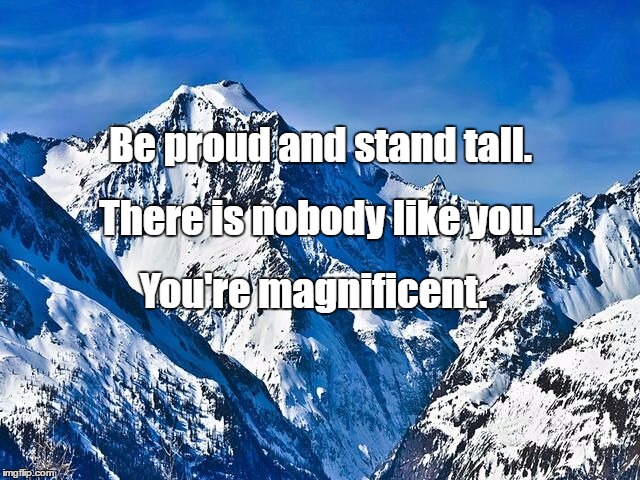 Mountain  | Be proud and stand tall. There is nobody like you. You're magnificent. | image tagged in mountain | made w/ Imgflip meme maker