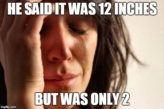 First World Problems | HE SAID IT WAS 12 INCHES; BUT WAS ONLY 2 | image tagged in memes,first world problems | made w/ Imgflip meme maker
