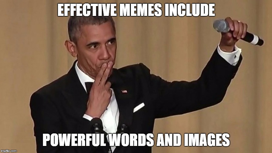 EFFECTIVE MEMES INCLUDE; POWERFUL WORDS AND IMAGES | image tagged in obama,barack obama,obama mic drop,mic drop,meme experts | made w/ Imgflip meme maker