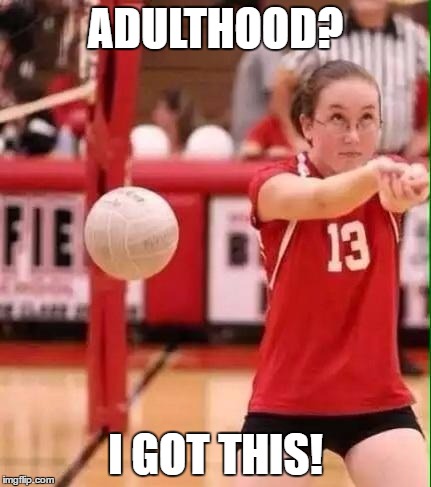 Volleyball Fail | ADULTHOOD? I GOT THIS! | image tagged in volleyball fail | made w/ Imgflip meme maker