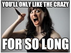 Crazy Girlfriend | YOU'LL ONLY LIKE THE CRAZY; FOR SO LONG | image tagged in crazy girlfriend | made w/ Imgflip meme maker
