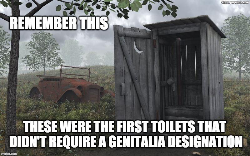 Make urination great again...everybody poos | REMEMBER THIS; THESE WERE THE FIRST TOILETS THAT DIDN'T REQUIRE A GENITALIA DESIGNATION | image tagged in everybody poos,transgender bathroom,bathroom humor,outhouse | made w/ Imgflip meme maker