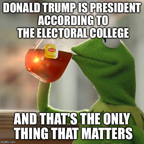 But That's None Of My Business Meme | DONALD TRUMP IS PRESIDENT ACCORDING TO THE ELECTORAL COLLEGE AND THAT'S THE ONLY THING THAT MATTERS | image tagged in memes,but thats none of my business,kermit the frog | made w/ Imgflip meme maker