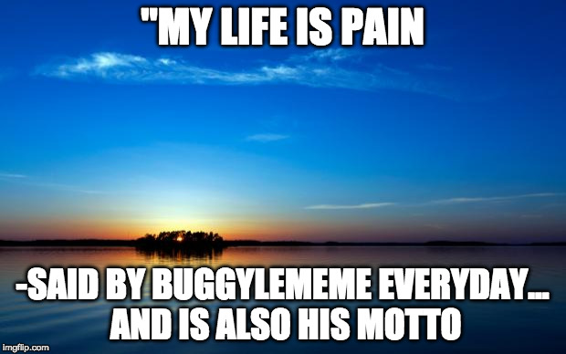 Quote | "MY LIFE IS PAIN; -SAID BY BUGGYLEMEME EVERYDAY... AND IS ALSO HIS MOTTO | image tagged in inspirational quote,buggylememe | made w/ Imgflip meme maker
