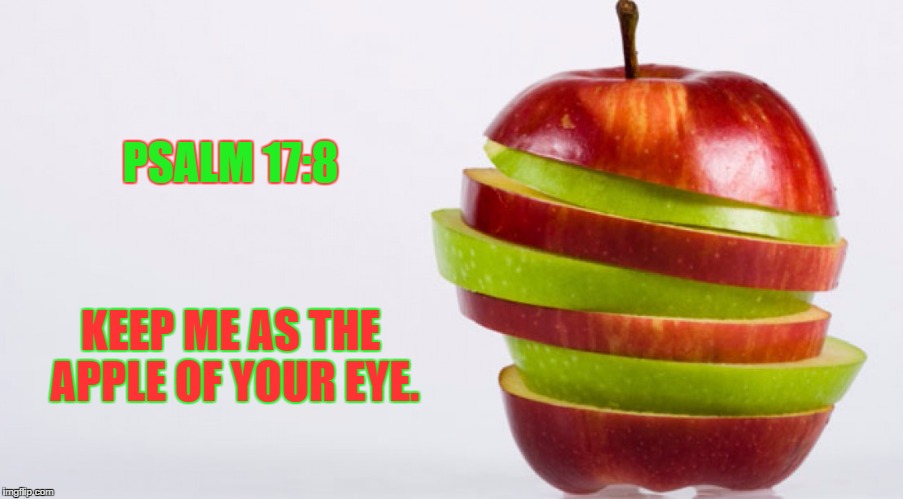 Apple Eye | PSALM 17:8; KEEP ME AS THE APPLE OF YOUR EYE. | image tagged in apple,the bible,holy bible,faith | made w/ Imgflip meme maker