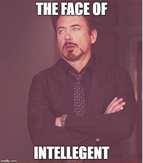 Face You Make Robert Downey Jr Meme | THE FACE OF; INTELLEGENT | image tagged in memes,face you make robert downey jr | made w/ Imgflip meme maker