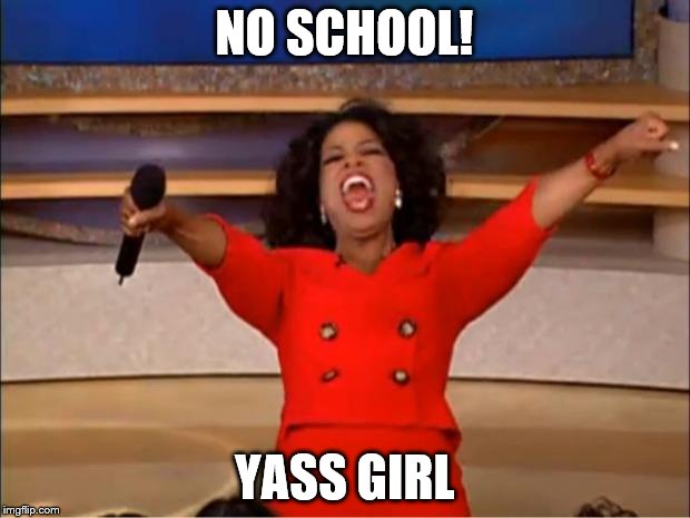 Oprah You Get A | NO SCHOOL! YASS GIRL | image tagged in memes,oprah you get a | made w/ Imgflip meme maker