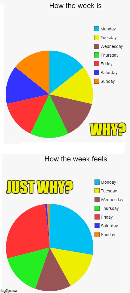 Dammit... | WHY? JUST WHY? | image tagged in pie charts,the week,weekdays | made w/ Imgflip meme maker