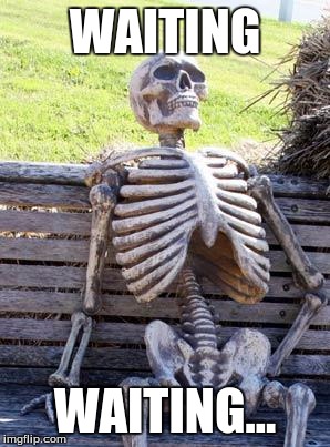 Waiting Skeleton | WAITING; WAITING... | image tagged in memes,waiting skeleton | made w/ Imgflip meme maker