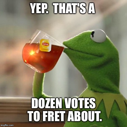 But That's None Of My Business Meme | YEP.  THAT'S A DOZEN VOTES TO FRET ABOUT. | image tagged in memes,but thats none of my business,kermit the frog | made w/ Imgflip meme maker