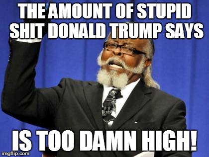 Too Damn High | THE AMOUNT OF STUPID SHIT DONALD TRUMP SAYS; IS TOO DAMN HIGH! | image tagged in memes,too damn high | made w/ Imgflip meme maker