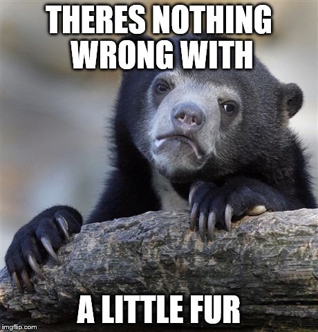 Confession Bear Meme | THERES NOTHING WRONG WITH; A LITTLE FUR | image tagged in memes,confession bear | made w/ Imgflip meme maker