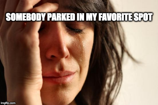 First World Problems | SOMEBODY PARKED IN MY FAVORITE SPOT | image tagged in memes,first world problems | made w/ Imgflip meme maker