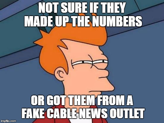 Futurama Fry Meme | NOT SURE IF THEY MADE UP THE NUMBERS OR GOT THEM FROM A FAKE CABLE NEWS OUTLET | image tagged in memes,futurama fry | made w/ Imgflip meme maker