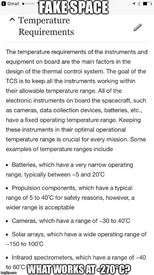 FAKE SPACE WHAT WORKS AT -270°C? | made w/ Imgflip meme maker