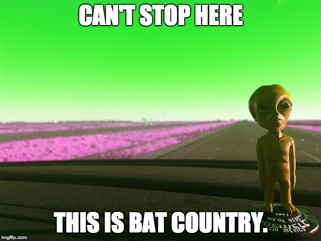 can't stop here | CAN'T STOP HERE; THIS IS BAT COUNTRY. | image tagged in aliens | made w/ Imgflip meme maker